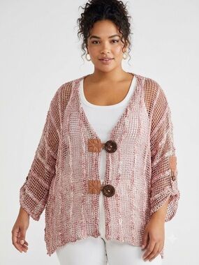 Monroe & Main Soft Pink Open Net Draped Cardigan